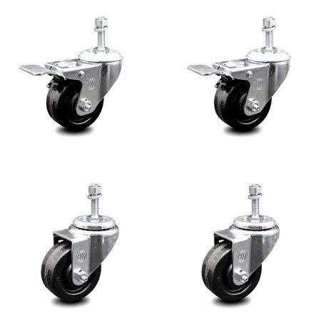 Service Caster 3.5 Inch Phenolic Swivel 3/8 Inch Threaded Stem Caster Total Lock Brake, 2PK SCC-TSTTL20S3514-PHS-381615-2-S-2